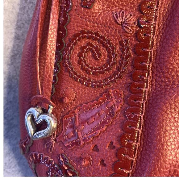 Brighton Red Pebbled Leather Melania Shoulder Handbag, Hobo, Large Satchel - Picture 4 of 14